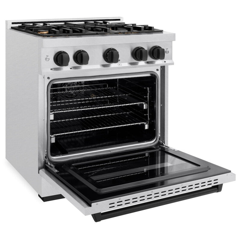 ZLINE Autograph Edition 30 in. 4.2 cu. ft. Classic Dual Fuel Range with 4 Burner Gas Cooktop and Electric Convection Oven in DuraSnow® Stainless Steel with Matte Black Accents (CDRSZ-30-MB) - (CDRSZ30MB) -