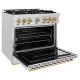 ZLINE Autograph Edition 36 in. 5.2 cu. ft. Classic Dual Fuel Range with 6 Burner Gas Cooktop and Electric Convection Oven in DuraSnow® Stainless Steel with Champagne Bronze Accents (CDRSZ-36-CB) - (CDRSZ36CB) -