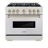 ZLINE Autograph Edition 36 in. 5.2 cu. ft. Classic Dual Fuel Range with 6 Burner Gas Cooktop and Electric Convection Oven in DuraSnow® Stainless Steel with Champagne Bronze Accents (CDRSZ-36-CB) - (CDRSZ36CB) -
