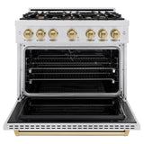 ZLINE Autograph Edition 36 in. 5.2 cu. ft. Classic Dual Fuel Range with 6 Burner Gas Cooktop and Electric Convection Oven in DuraSnow® Stainless Steel with Champagne Bronze Accents (CDRSZ-36-CB) - (CDRSZ36CB) -