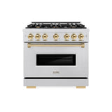 ZLINE Autograph Edition 36 in. 5.2 cu. ft. Classic Dual Fuel Range with 6 Burner Gas Cooktop and Electric Convection Oven in DuraSnow® Stainless Steel with Polished Gold Accents (CDRSZ-36-G) - (CDRSZ36G) -