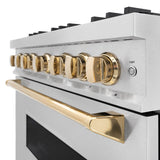 ZLINE Autograph Edition 36 in. 5.2 cu. ft. Classic Dual Fuel Range with 6 Burner Gas Cooktop and Electric Convection Oven in DuraSnow® Stainless Steel with Polished Gold Accents (CDRSZ-36-G) - (CDRSZ36G) -