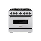 ZLINE Autograph Edition 36 in. 5.2 cu. ft. Classic Dual Fuel Range with 6 Burner Gas Cooktop and Electric Convection Oven in DuraSnow® Stainless Steel with Matte Black Accents (CDRSZ-36-MB) - (CDRSZ36MB) -