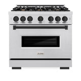 ZLINE Autograph Edition 36 in. 5.2 cu. ft. Classic Dual Fuel Range with 6 Burner Gas Cooktop and Electric Convection Oven in DuraSnow® Stainless Steel with Matte Black Accents (CDRSZ-36-MB) - (CDRSZ36MB) -