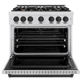 ZLINE Autograph Edition 36 in. 5.2 cu. ft. Classic Dual Fuel Range with 6 Burner Gas Cooktop and Electric Convection Oven in DuraSnow® Stainless Steel with Matte Black Accents (CDRSZ-36-MB) - (CDRSZ36MB) -