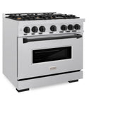 ZLINE Autograph Edition 36 in. 5.2 cu. ft. Classic Dual Fuel Range with 6 Burner Gas Cooktop and Electric Convection Oven in DuraSnow® Stainless Steel with Matte Black Accents (CDRSZ-36-MB) - (CDRSZ36MB) -