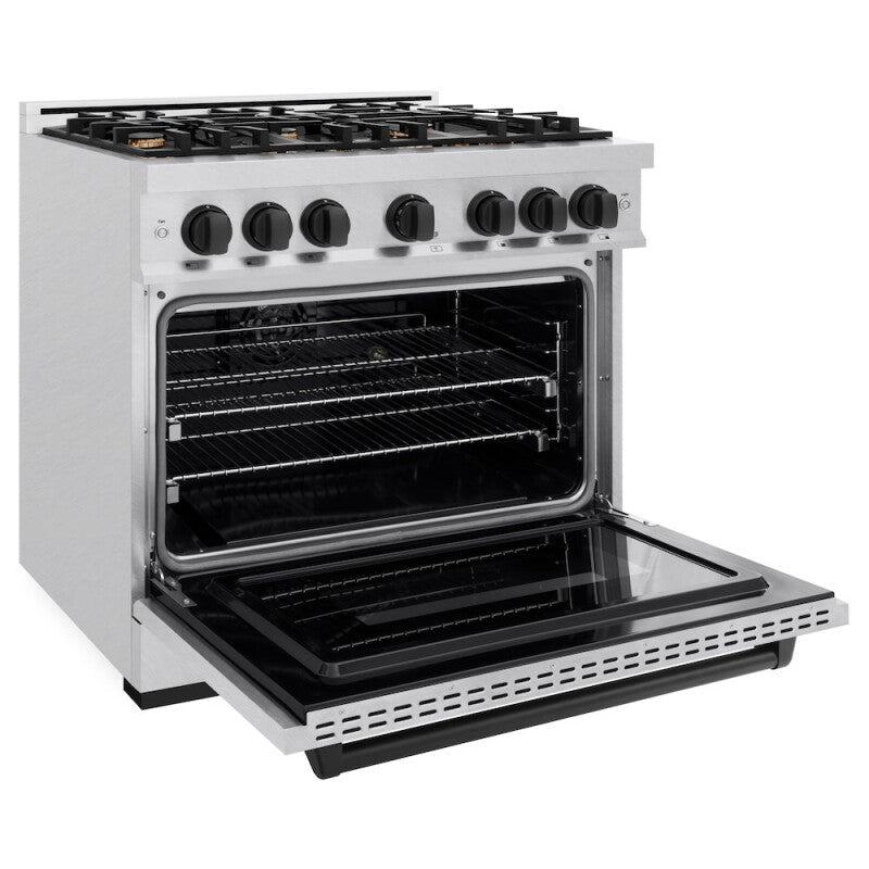 ZLINE Autograph Edition 36 in. 5.2 cu. ft. Classic Dual Fuel Range with 6 Burner Gas Cooktop and Electric Convection Oven in DuraSnow® Stainless Steel with Matte Black Accents (CDRSZ-36-MB) - (CDRSZ36MB) -