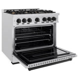 ZLINE Autograph Edition 36 in. 5.2 cu. ft. Classic Dual Fuel Range with 6 Burner Gas Cooktop and Electric Convection Oven in DuraSnow® Stainless Steel with Matte Black Accents (CDRSZ-36-MB) - (CDRSZ36MB) -