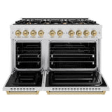 ZLINE Autograph Edition 48 in. 6.7 cu. ft. Classic Double Oven Dual Fuel Range with 8 Burner Gas Cooktop in DuraSnow® Stainless Steel and Champagne Bronze Accents (CDRSZ-48-CB) - (CDRSZ48CB) -