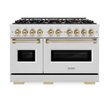 ZLINE Autograph Edition 48 in. 6.7 cu. ft. Classic Double Oven Dual Fuel Range with 8 Burner Gas Cooktop in DuraSnow® Stainless Steel and Champagne Bronze Accents (CDRSZ-48-CB) - (CDRSZ48CB) -