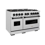 ZLINE Autograph Edition 48 in. 6.7 cu. ft. Classic Double Oven Dual Fuel Range with 8 Burner Gas Cooktop in DuraSnow® Stainless Steel and Matte Black Accents (CDRSZ-48-MB) - (CDRSZ48MB) -
