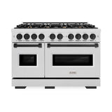 ZLINE Autograph Edition 48 in. 6.7 cu. ft. Classic Double Oven Dual Fuel Range with 8 Burner Gas Cooktop in DuraSnow® Stainless Steel and Matte Black Accents (CDRSZ-48-MB) - (CDRSZ48MB) -