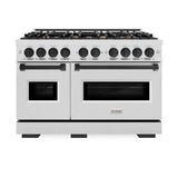 ZLINE Autograph Edition 48 in. 6.7 cu. ft. Classic Double Oven Dual Fuel Range with 8 Burner Gas Cooktop in DuraSnow® Stainless Steel and Matte Black Accents (CDRSZ-48-MB) - (CDRSZ48MB) -