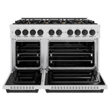 ZLINE Autograph Edition 48 in. 6.7 cu. ft. Classic Double Oven Dual Fuel Range with 8 Burner Gas Cooktop in DuraSnow® Stainless Steel and Matte Black Accents (CDRSZ-48-MB) - (CDRSZ48MB) -