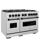 ZLINE Autograph Edition 48 in. 6.7 cu. ft. Classic Double Oven Dual Fuel Range with 8 Burner Gas Cooktop in DuraSnow® Stainless Steel and Matte Black Accents (CDRSZ-48-MB) - (CDRSZ48MB) -