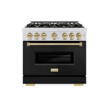 ZLINE Autograph Edition 36 in. 5.2 cu. ft. Classic Dual Fuel Range with 6 Burner Gas Cooktop and Electric Convection Oven in DuraSnow® Stainless Steel with Black Matte Door and Champagne Bronze Accents (CDRSZ-BLM-36-CB) - (CDRSZBLM36CB) -
