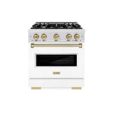 ZLINE Autograph Edition 30 in. 4.2 cu. ft. Classic Dual Fuel Range with 4 Burner Gas Cooktop and Electric Convection Oven in DuraSnow® Stainless Steel with White Matte Door and Champagne Bronze Accents (CDRSZ-WM-30-CB) - (CDRSZWM30CB) -