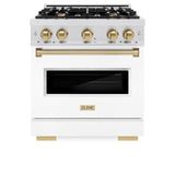 ZLINE Autograph Edition 30 in. 4.2 cu. ft. Classic Dual Fuel Range with 4 Burner Gas Cooktop and Electric Convection Oven in DuraSnow® Stainless Steel with White Matte Door and Champagne Bronze Accents (CDRSZ-WM-30-CB) - (CDRSZWM30CB) -