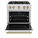 ZLINE Autograph Edition 30 in. 4.2 cu. ft. Classic Dual Fuel Range with 4 Burner Gas Cooktop and Electric Convection Oven in DuraSnow® Stainless Steel with White Matte Door and Champagne Bronze Accents (CDRSZ-WM-30-CB) - (CDRSZWM30CB) -