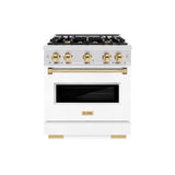 ZLINE Autograph Edition 30 in. 4.2 cu. ft. Classic Dual Fuel Range with 4 Burner Gas Cooktop and Electric Convection Oven in DuraSnow® Stainless Steel with White Matte Door and Polished Gold Accents (CDRSZ-WM-30-G) - (CDRSZWM30G) -