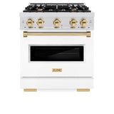 ZLINE Autograph Edition 30 in. 4.2 cu. ft. Classic Dual Fuel Range with 4 Burner Gas Cooktop and Electric Convection Oven in DuraSnow® Stainless Steel with White Matte Door and Polished Gold Accents (CDRSZ-WM-30-G) - (CDRSZWM30G) -