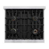 ZLINE Autograph Edition 30 in. 4.2 cu. ft. Classic Dual Fuel Range with 4 Burner Gas Cooktop and Electric Convection Oven in DuraSnow® Stainless Steel with White Matte Door and Polished Gold Accents (CDRSZ-WM-30-G) - (CDRSZWM30G) -