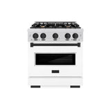 ZLINE Autograph Edition 30 in. 4.2 cu. ft. Classic Dual Fuel Range with 4 Burner Gas Cooktop and Electric Convection Oven in DuraSnow® Stainless Steel with White Matte Door and Matte Black Accents (CDRSZ-WM-30-MB) - (CDRSZWM30MB) -