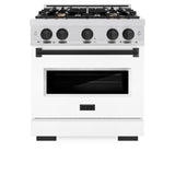 ZLINE Autograph Edition 30 in. 4.2 cu. ft. Classic Dual Fuel Range with 4 Burner Gas Cooktop and Electric Convection Oven in DuraSnow® Stainless Steel with White Matte Door and Matte Black Accents (CDRSZ-WM-30-MB) - (CDRSZWM30MB) -
