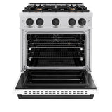ZLINE Autograph Edition 30 in. 4.2 cu. ft. Classic Dual Fuel Range with 4 Burner Gas Cooktop and Electric Convection Oven in DuraSnow® Stainless Steel with White Matte Door and Matte Black Accents (CDRSZ-WM-30-MB) - (CDRSZWM30MB) -