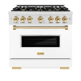 ZLINE Autograph Edition 36 in. 5.2 cu. ft. Classic Dual Fuel Range with 6 Burner Gas Cooktop and Electric Convection Oven in DuraSnow® Stainless Steel with White Matte Door and Polished Gold Accents (CDRSZ-WM-36-G) - (CDRSZWM36G) -