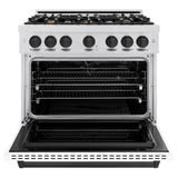 ZLINE Autograph Edition 36 in. 5.2 cu. ft. Classic Dual Fuel Range with 6 Burner Gas Cooktop and Electric Convection Oven in DuraSnow® Stainless Steel with White Matte Door and Matte Black Accents (CDRSZ-WM-36-MB) - (CDRSZWM36MB) -