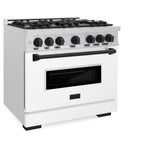 ZLINE Autograph Edition 36 in. 5.2 cu. ft. Classic Dual Fuel Range with 6 Burner Gas Cooktop and Electric Convection Oven in DuraSnow® Stainless Steel with White Matte Door and Matte Black Accents (CDRSZ-WM-36-MB) - (CDRSZWM36MB) -