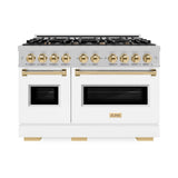 ZLINE Autograph Edition 48 in. 6.7 cu. ft. Classic Double Oven Dual Fuel Range with 8 Burner Gas Cooktop in DuraSnow® Stainless Steel with White Matte Doors and Polished Gold Accents (CDRSZ-WM-48-G) - (CDRSZWM48G) -