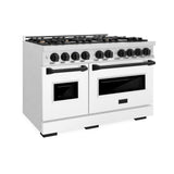 ZLINE Autograph Edition 48 in. 6.7 cu. ft. Classic Double Oven Dual Fuel Range with 8 Burner Gas Cooktop in DuraSnow® Stainless Steel with White Matte Doors and Matte Black Accents (CDRSZ-WM-48-MB) - (CDRSZWM48MB) -