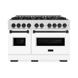 ZLINE Autograph Edition 48 in. 6.7 cu. ft. Classic Double Oven Dual Fuel Range with 8 Burner Gas Cooktop in DuraSnow® Stainless Steel with White Matte Doors and Matte Black Accents (CDRSZ-WM-48-MB) - (CDRSZWM48MB) -