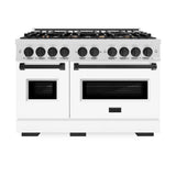 ZLINE Autograph Edition 48 in. 6.7 cu. ft. Classic Double Oven Dual Fuel Range with 8 Burner Gas Cooktop in DuraSnow® Stainless Steel with White Matte Doors and Matte Black Accents (CDRSZ-WM-48-MB) - (CDRSZWM48MB) -