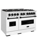 ZLINE Autograph Edition 48 in. 6.7 cu. ft. Classic Double Oven Dual Fuel Range with 8 Burner Gas Cooktop in DuraSnow® Stainless Steel with White Matte Doors and Matte Black Accents (CDRSZ-WM-48-MB) - (CDRSZWM48MB) -