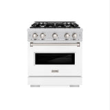 ZLINE 30 in. 4.2 cu. ft. Classic Dual Fuel Range with 4 Burner Gas Cooktop and Electric Convection Oven in Stainless Steel with White Matte Door (CDR-WM-30) - (CDRWM30) -