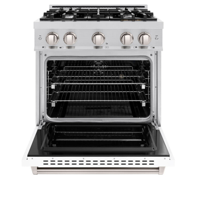 ZLINE 30 in. 4.2 cu. ft. Classic Dual Fuel Range with 4 Burner Gas Cooktop and Electric Convection Oven in Stainless Steel with White Matte Door (CDR-WM-30) - (CDRWM30) -