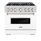 ZLINE 36 in. 5.2 cu. ft. Classic Dual Fuel Range with 6 Burner Gas Cooktop and Electric Convection Oven in Stainless Steel with White Matte Door (CDR-WM-36) - (CDRWM36) -