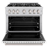 ZLINE 36 in. 5.2 cu. ft. Classic Dual Fuel Range with 6 Burner Gas Cooktop and Electric Convection Oven in Stainless Steel with White Matte Door (CDR-WM-36) - (CDRWM36) -