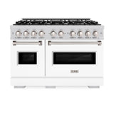 ZLINE 48 in. 6.7 cu. ft. Classic Double Oven Dual Fuel Range with 8 Burner Gas Cooktop in Stainless Steel with White Matte Doors (CDR-WM-48) - (CDRWM48) -