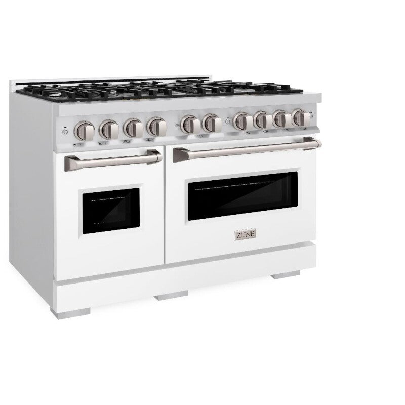 ZLINE 48 in. 6.7 cu. ft. Classic Double Oven Dual Fuel Range with 8 Burner Gas Cooktop in Stainless Steel with White Matte Doors (CDR-WM-48) - (CDRWM48) -