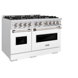 ZLINE 48 in. 6.7 cu. ft. Classic Double Oven Dual Fuel Range with 8 Burner Gas Cooktop in Stainless Steel with White Matte Doors (CDR-WM-48) - (CDRWM48) -