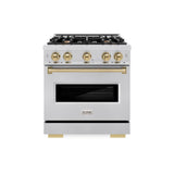 ZLINE Autograph Edition 30 in. 4.2 cu. ft. Classic Dual Fuel Range with 4 Burner Gas Cooktop and Electric Convection Oven in Stainless Steel with Champagne Bronze Accents (CDRZ-30-CB) - (CDRZ30CB) -