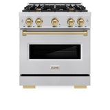 ZLINE Autograph Edition 30 in. 4.2 cu. ft. Classic Dual Fuel Range with 4 Burner Gas Cooktop and Electric Convection Oven in Stainless Steel with Champagne Bronze Accents (CDRZ-30-CB) - (CDRZ30CB) -