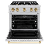 ZLINE Autograph Edition 30 in. 4.2 cu. ft. Classic Dual Fuel Range with 4 Burner Gas Cooktop and Electric Convection Oven in Stainless Steel with Champagne Bronze Accents (CDRZ-30-CB) - (CDRZ30CB) -