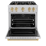 ZLINE Autograph Edition 30 in. 4.2 cu. ft. Classic Dual Fuel Range with 4 Burner Gas Cooktop and Electric Convection Oven in Stainless Steel with Polished Gold Accents (CDRZ-30-G) - (CDRZ30G) -