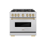 ZLINE Autograph Edition 36 in. 5.2 cu. ft. Classic Dual Fuel Range with 6 Burner Gas Cooktop and Electric Convection Oven in Stainless Steel with Champagne Bronze Accents (CDRZ-36-CB) - (CDRZ36CB) -