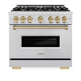 ZLINE Autograph Edition 36 in. 5.2 cu. ft. Classic Dual Fuel Range with 6 Burner Gas Cooktop and Electric Convection Oven in Stainless Steel with Champagne Bronze Accents (CDRZ-36-CB) - (CDRZ36CB) -
